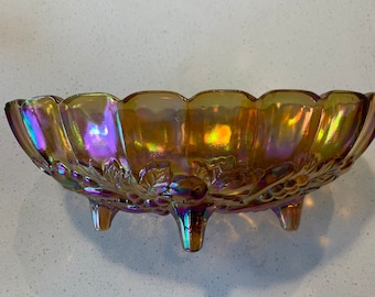 Iridescent Gold Carnival Glass Footed Bowl