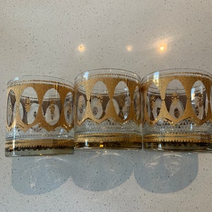 Culver Glass Gobelets à boule basse Regency en or 22 carats - Ensemble de 3