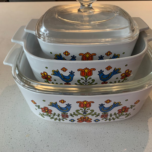 Corning Casserole Set of 3- Country Festival Pattern 1975