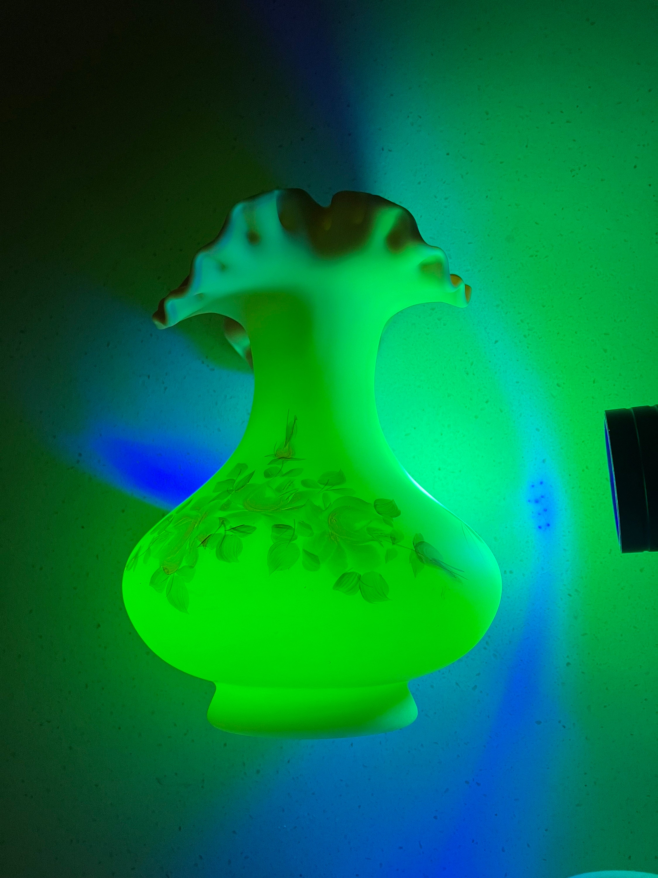Hand Painted Uranium Custard Glass Vase by Fenton - Etsy Canada