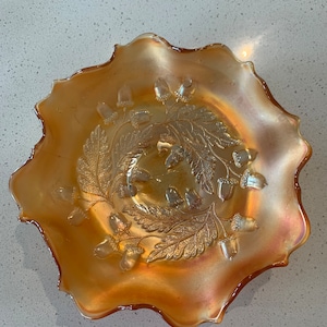 Fenton Carnival Glass Acorn Ruffled Bowl