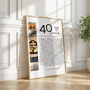 Personalisiertes Geschenk zum 40. Geburtstag – Fotocollage, 40 Gründe warum wir dich lieben, Canva Vorlage image 4
