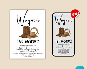 Pierwsze zaproszenie na rodeo: kowboj z Dzikiego Zachodu, szablon Canva (do pobrania w wersji cyfrowej)
