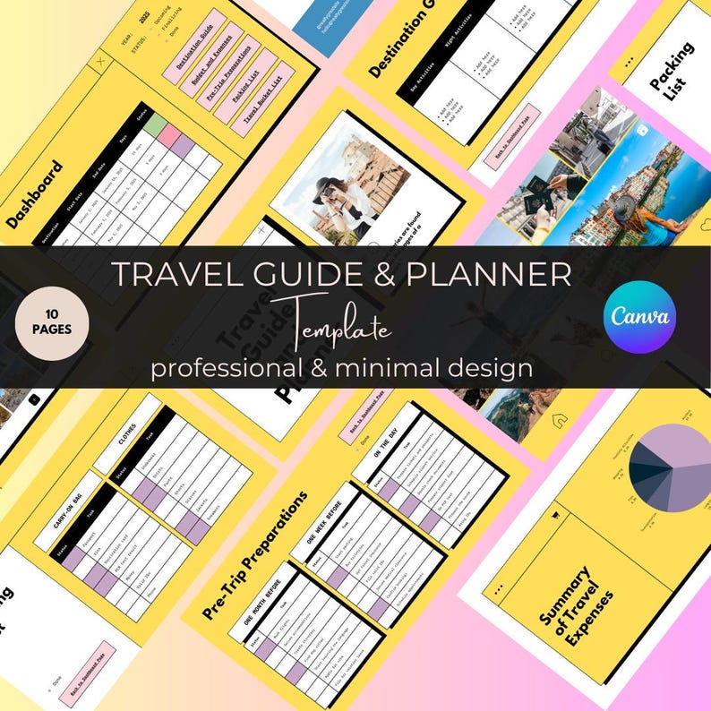 Modello modificabile per pianificatore di viaggio: guida minimalista Canva (download immediato) immagine 1