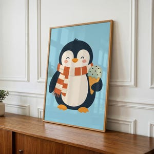Penguin Ice Cream Print, Whimsical Animal Kids Room Art (Digital Download) image 1
