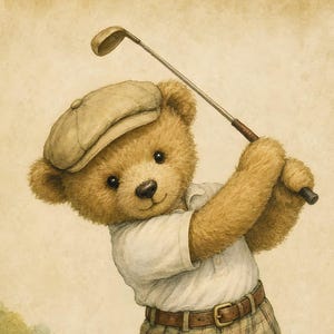 Lámina infantil Vintage Golf Bear, decoración única para habitación de niño, regalo para baby shower, descarga digital. imagen 10