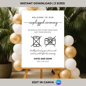 Letrero de ceremonia desconectada: Decoración minimalista para bodas (Descarga editable en Canva) imagen 2