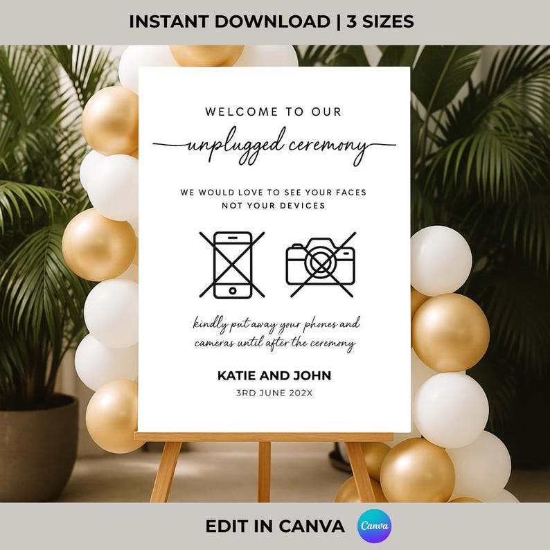 Letrero de ceremonia desconectada: Decoración minimalista para bodas (Descarga editable en Canva) imagen 2