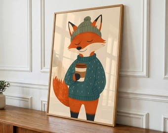 Whimsical Fox Print, Kids Room Wall Art, Animal Decor (Instant Download)
