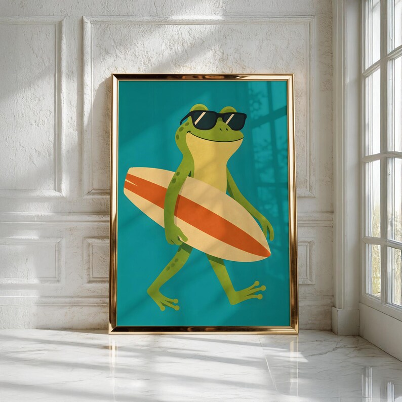 Surfing Frog Print, Whimsical Animal Nursery Wall Art (Digital Download) image 3