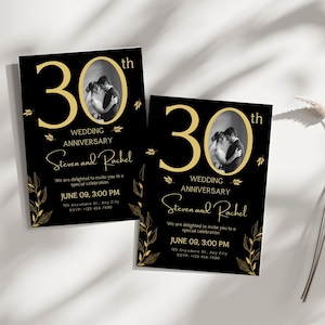 Inbjudan till 30-årsjubileum: Svart och guld, fotomall (digital nedladdning) bild 8