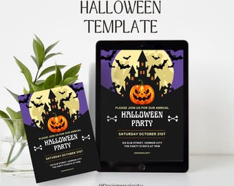 Vintage Halloween Party Invitation Template, Canva A4 (Digital Download)