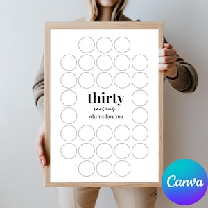 30 Reasons Why We Love You Poster - Printable Gift for Him or Her Editable Milestone Keepsake, Custom Canva Template Birthday or Anniversary