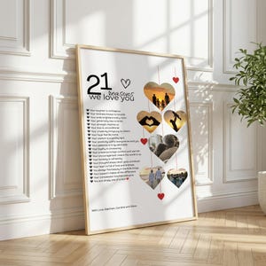 Cadeau pour son 21e anniversaire : 21 raisons pour lesquelles nous t’aimons (cœurs photo), modèle Canva modifiable, téléchargement numérique image 4