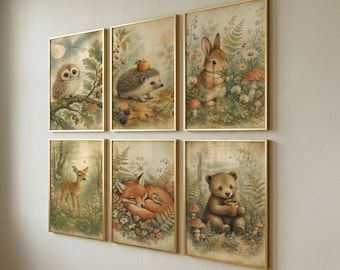 Set of 6 Woodland Nursery Art, Kids Room Decor, Baby Shower Gift, Printable Download