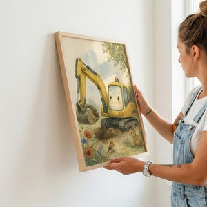 Decorazione murale per la cameretta a tema costruzioni, stampa di una scavatrice per la stanza dei bambini, regalo per neonato, download immediato immagine 2