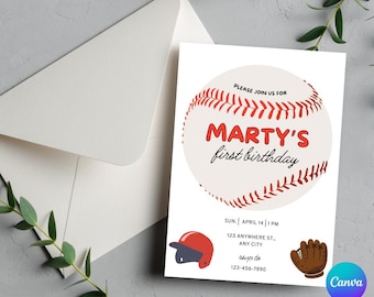 Rookie of the Year Baseball 1st Birthday Invitation (Editable Canva Template) (Digital Download)