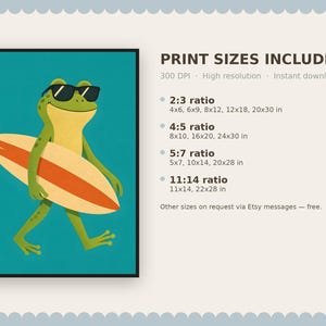 Surfing Frog Print, Whimsical Animal Nursery Wall Art (Digital Download) image 9