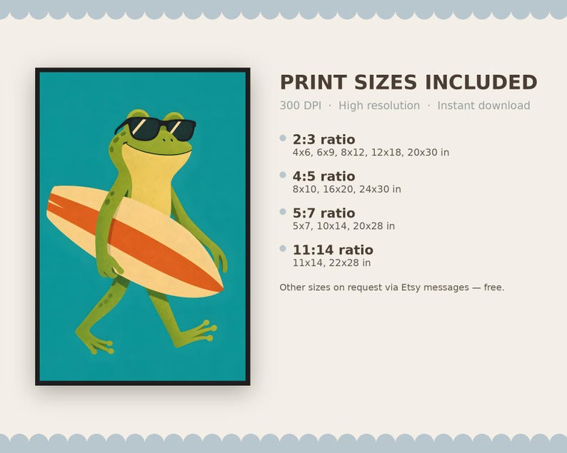 Surfing Frog Print, Whimsical Animal Nursery Wall Art (Digital Download) image 9