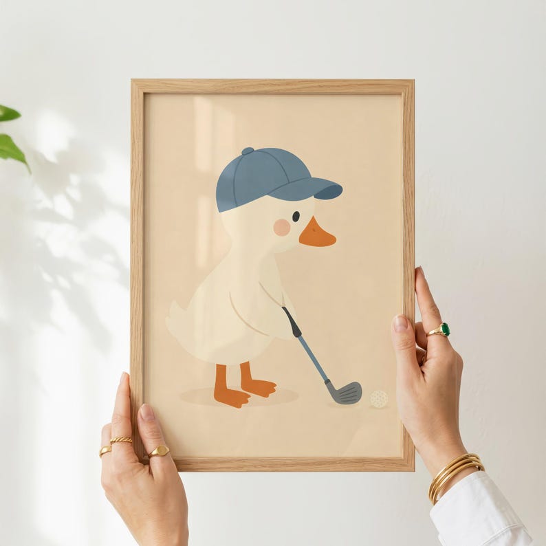 Sztuka ścienna do pokoju dziecięcego w stylu vintage z motywem golfa, nadruk z kaczką golfową, dekoracja pokoju dla chłopców, prezent na baby shower zdjęcie 6