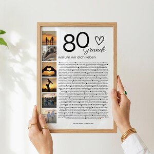 Personalisiertes Geschenk zum 80. Geburtstag – Fotocollage, 80 Gründe warum wir dich lieben, Canva Vorlage image 4