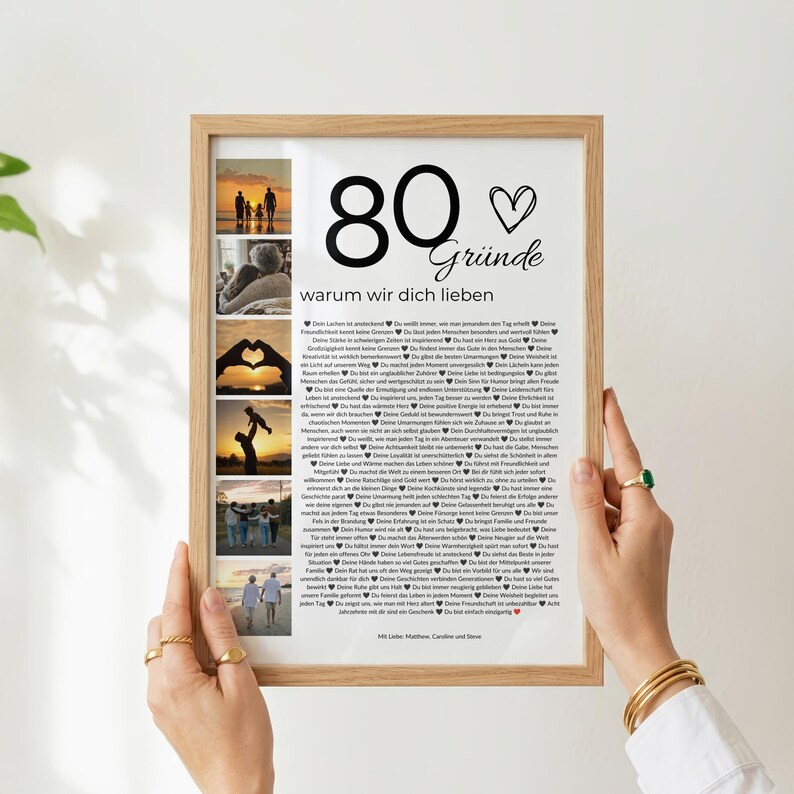 Personalisiertes Geschenk zum 80. Geburtstag – Fotocollage, 80 Gründe warum wir dich lieben, Canva Vorlage image 4