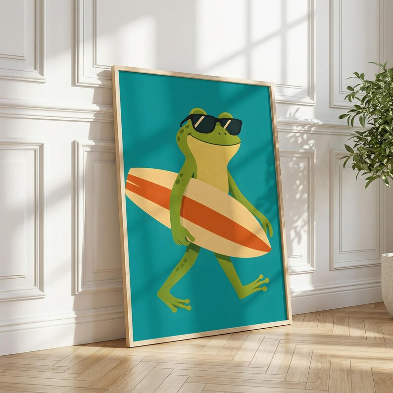 Surfing Frog Print, Whimsical Animal Nursery Wall Art (Digital Download) image 5