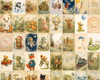 110 Vintage Watercolor Nursery Prints, Kids Wall Art Bundle (Instant Download)