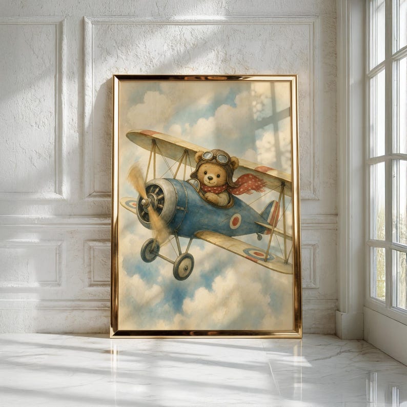 Lámina decorativa vintage de avión para habitación infantil - Decoración para habitación de niños - Descarga instantánea imagen 3