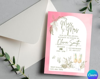 Pink Floral Bridal Shower Invitation: Miss to Mrs. Champagne Design (Digital Download)