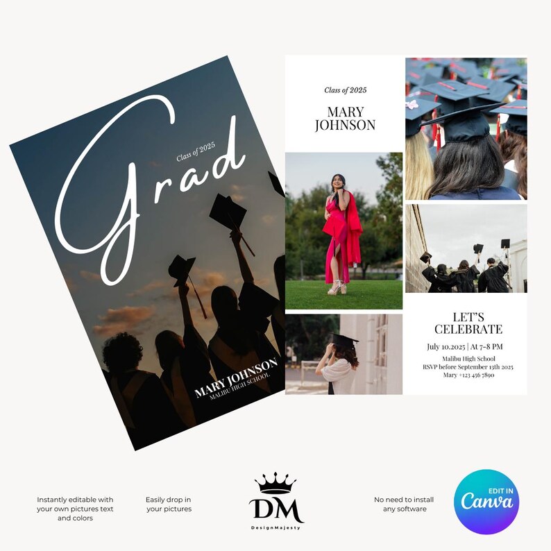 Modelo de convite de formatura editável: Anúncio de formatura moderno (Canva) imagem 1
