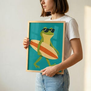 Surfing Frog Print, Whimsical Animal Nursery Wall Art (Digital Download) image 4
