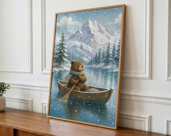 Woodland Nursery Wall Art, Winter Woodland Bear Printable, Baby Shower Gift, Kids Room Decor