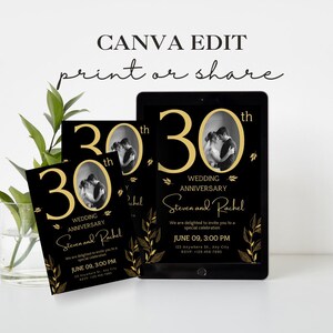 Inbjudan till 30-årsjubileum: Svart och guld, fotomall (digital nedladdning) bild 9