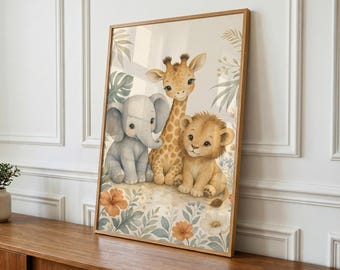 Safari Baby Animals Print, Nursery Wall Art, Jungle Shower Decor (Digital Download)