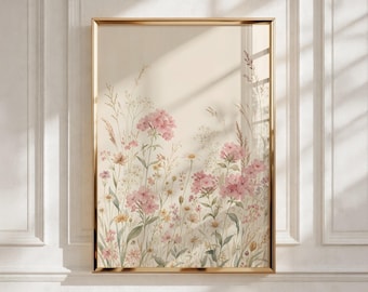 Nursery Wall Art, Wildflower Meadow Vintage Floral Print, Kids Room Decor, Baby Girl Gift