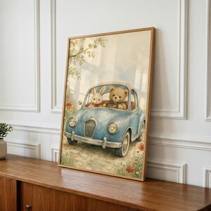 Vintage Car Nursery Wall Art, Printable Kids Room Decor, Baby Shower Gift Ideas image 1