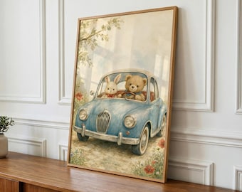 Decoración de pared infantil con diseño de coches clásicos, imprimible para la habitación de los niños, ideas para regalos de baby shower.
