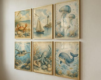 Ocean Nursery Prints, Under Sea Animals, Gallery Wall Art (Digital Download)