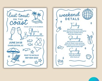 Coastal Bachelorette Invitation Template: Beach Bridal Shower (Canva Editable)