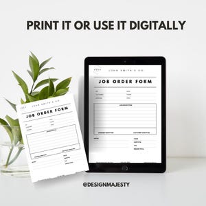 K&ouml;nnte beinhalten: Eine schwarz-wei&szlig;e druckbare Auftragsform mit dem Text "JOHN SMITH'S CO. JOB ORDER FORM" oben. Das Formular enth&auml;lt Felder f&uuml;r Kundeninformationen, Auftragsbeschreibung, Unterschrift des Ingenieurs, Unterschrift des Kunden, Notizen, Preis, Zwischensumme, Mehrwertsteuer und Gesamtbetrag.