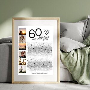 Póster "60 razones por las que te amamos": Collage de fotos personalizado (descarga digital) imagen 3
