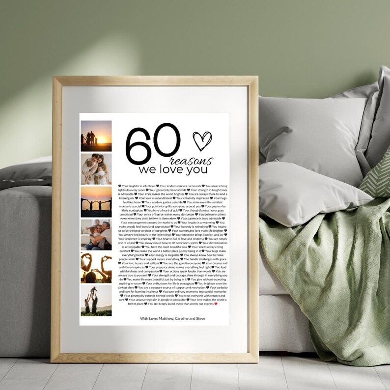 Póster "60 razones por las que te amamos": Collage de fotos personalizado (descarga digital) imagen 3