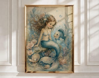 Nursery Wall Art Little Mermaid Print, Girls Room Decor, Baby Shower Gift, Digital Download