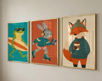 Set of 3 Cool Animal Prints, Nursery Wall Art for Kids Room
