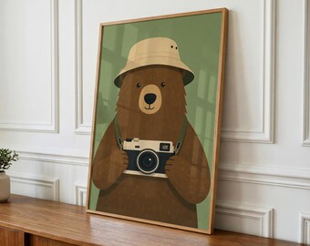 Whimsical Bear Printable Wall Art, Nursery Decor, Kids Room Print (Digital Download)