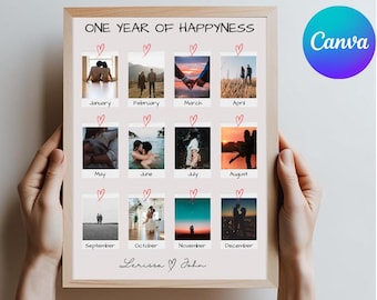 One Year Anniversary Photo Collage: Polaroid Keepsake (Canva Template)
