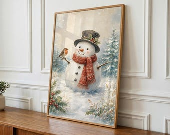 雪だるまの子供部屋用ウォールアート、印刷可能な冬のデコレーション、クリスマスのベビーシャワーギフト、子供部屋
