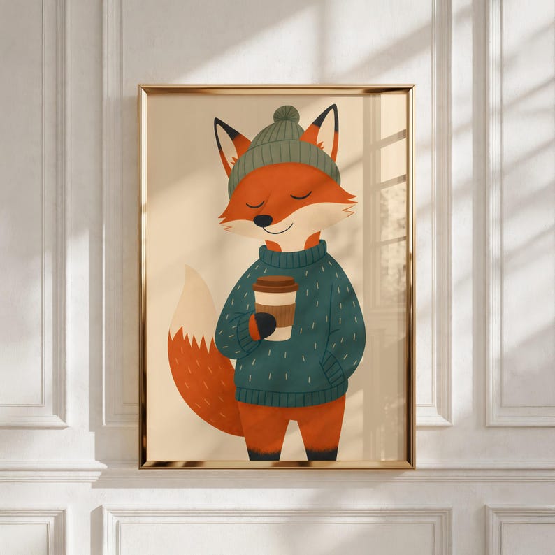 Whimsical Fox Print, Kids Room Wall Art, Animal Decor (Instant Download) image 2