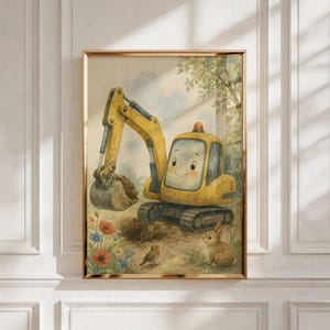 Decorazione murale per la cameretta a tema costruzioni, stampa di una scavatrice per la stanza dei bambini, regalo per neonato, download immediato immagine 7